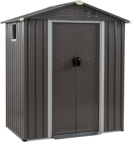 Durable sheds with lockable doors and window for secure garden storage and organization.